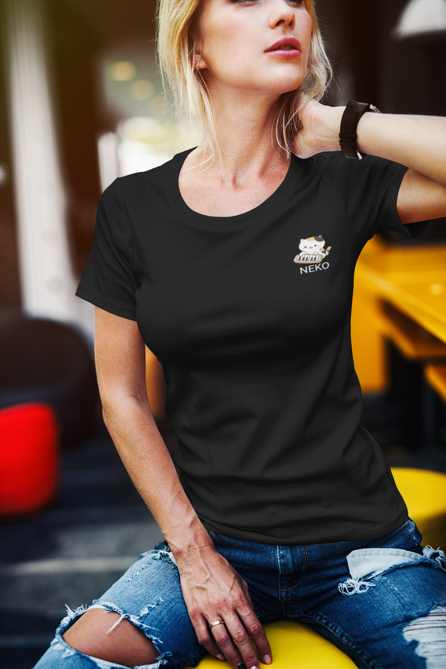 Neko playing the piano T-shirt